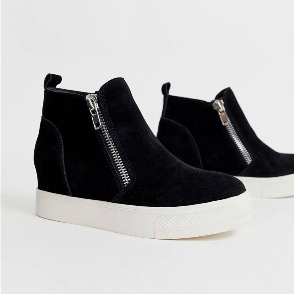 Steve Madden Black Wedge Sneakers with Side Zip